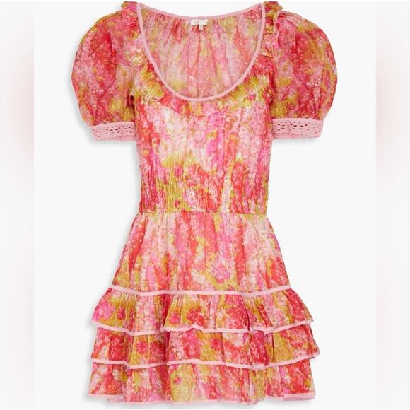 LoveShackFancy Safiya Cotton Silk Blend Swaying Coral Pink Mini Dress Medium - Picture 4 of 10